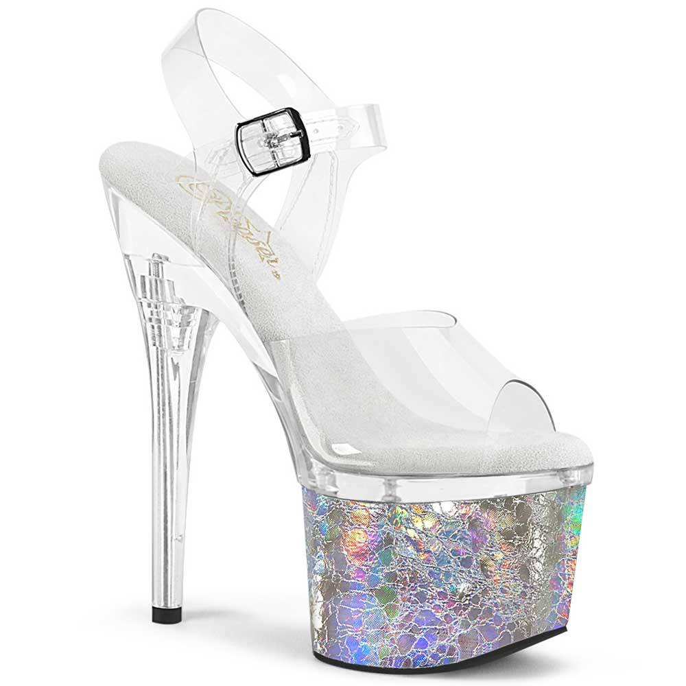 Pleaser - ESTEEM708CK Sandale à bride à la cheville, Pole dance chaussures - Transparent/Couleur argent Product image